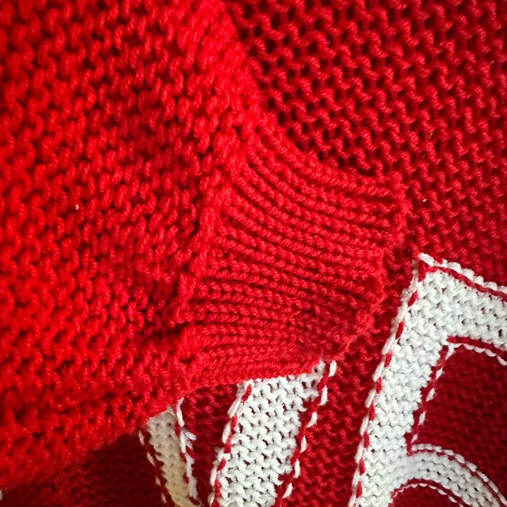 Wooden Ships Red V-Neck Sweater with LOVE Design ❤️ - Picture 3 of 5